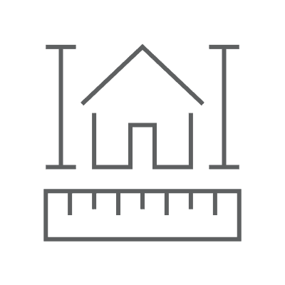 A line drawing of a house with an area for measuring.