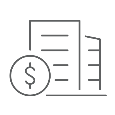 Coin and building line art icon.