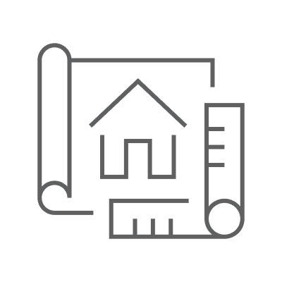 Blueprint with house and ruler icon.